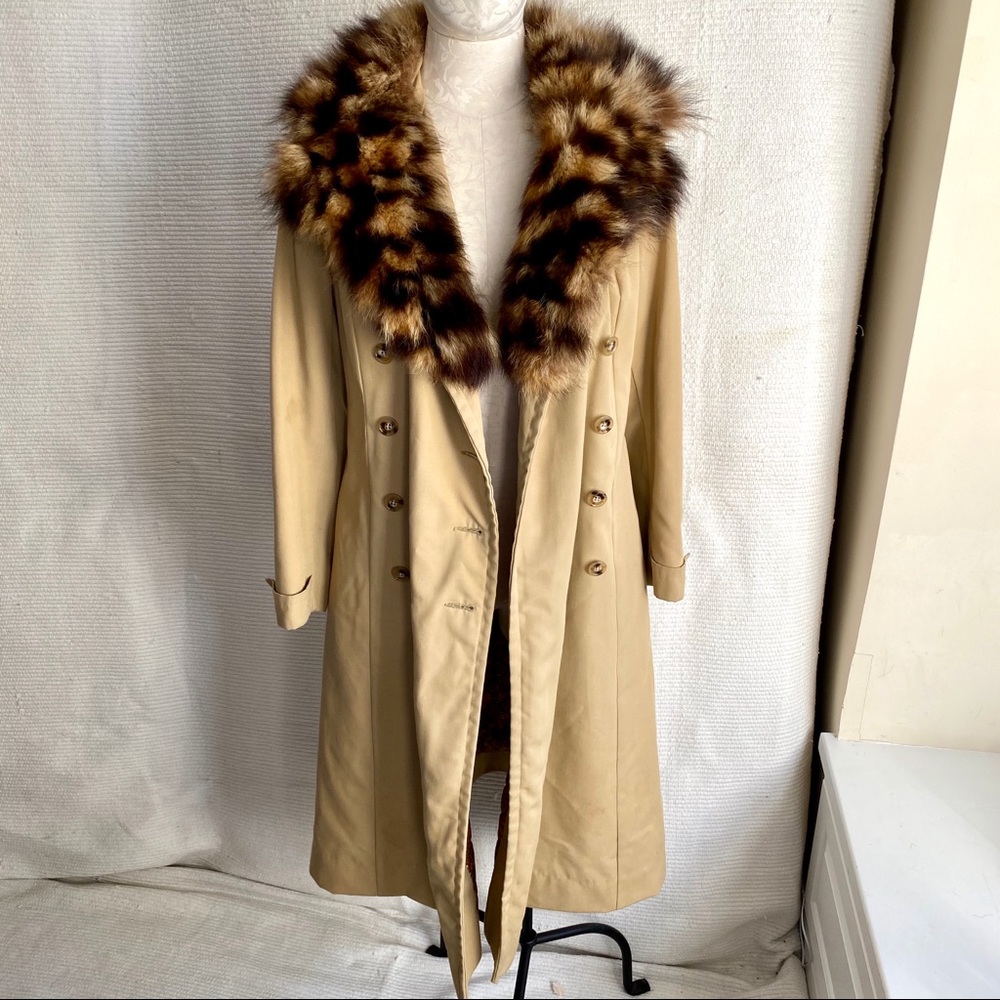Vintage 70s S Real Fur Trench Pea Coat Warm Liner - Picture 8 of 8